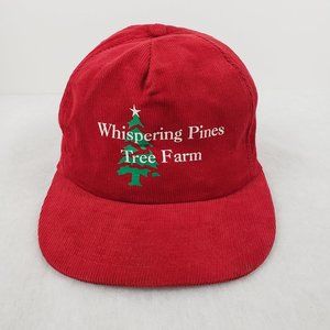 Whispering Pines Tree Farm Vintage Snapback Hat Cap Corduroy Red Christmas USA